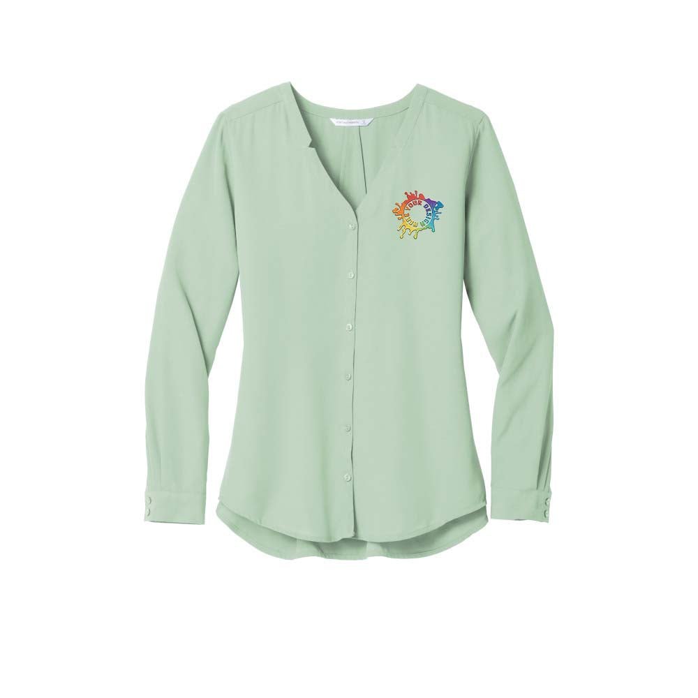 Port Authority ® Ladies Long Sleeve Button-Front Blouse Embroidery - Mato & Hash