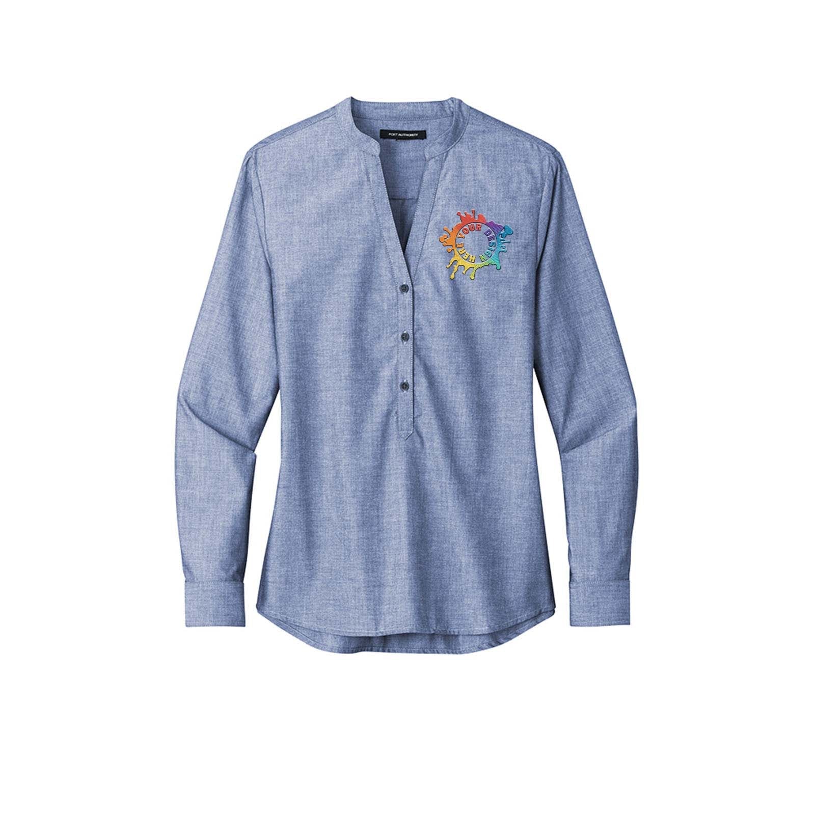 Port Authority® Ladies Long Sleeve Chambray Easy Care Shirt Embroidery - Mato & Hash