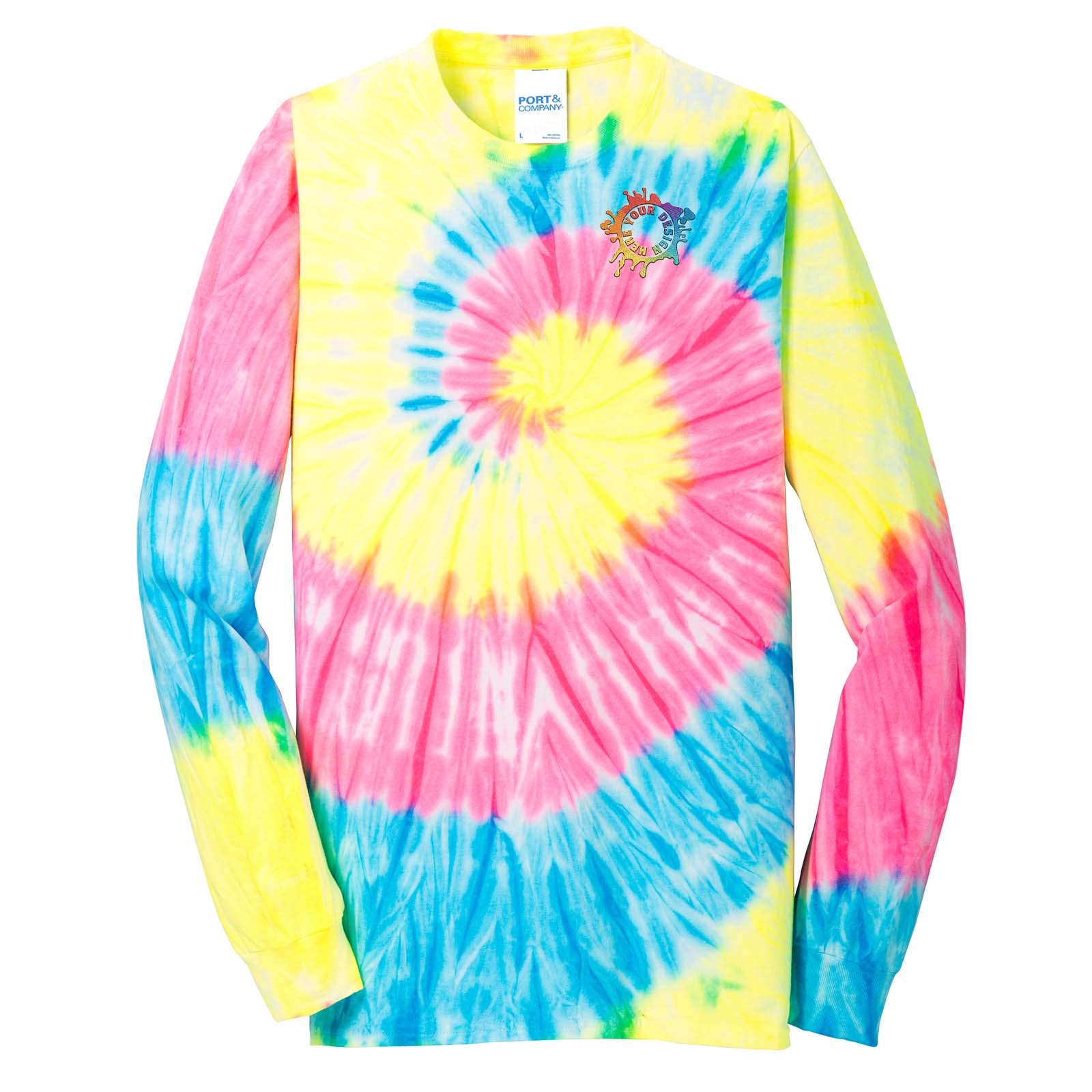Port & Company 100% Cotton Unisex Tie-Dye Long Sleeve T-Shirt Embroidery - Mato & Hash