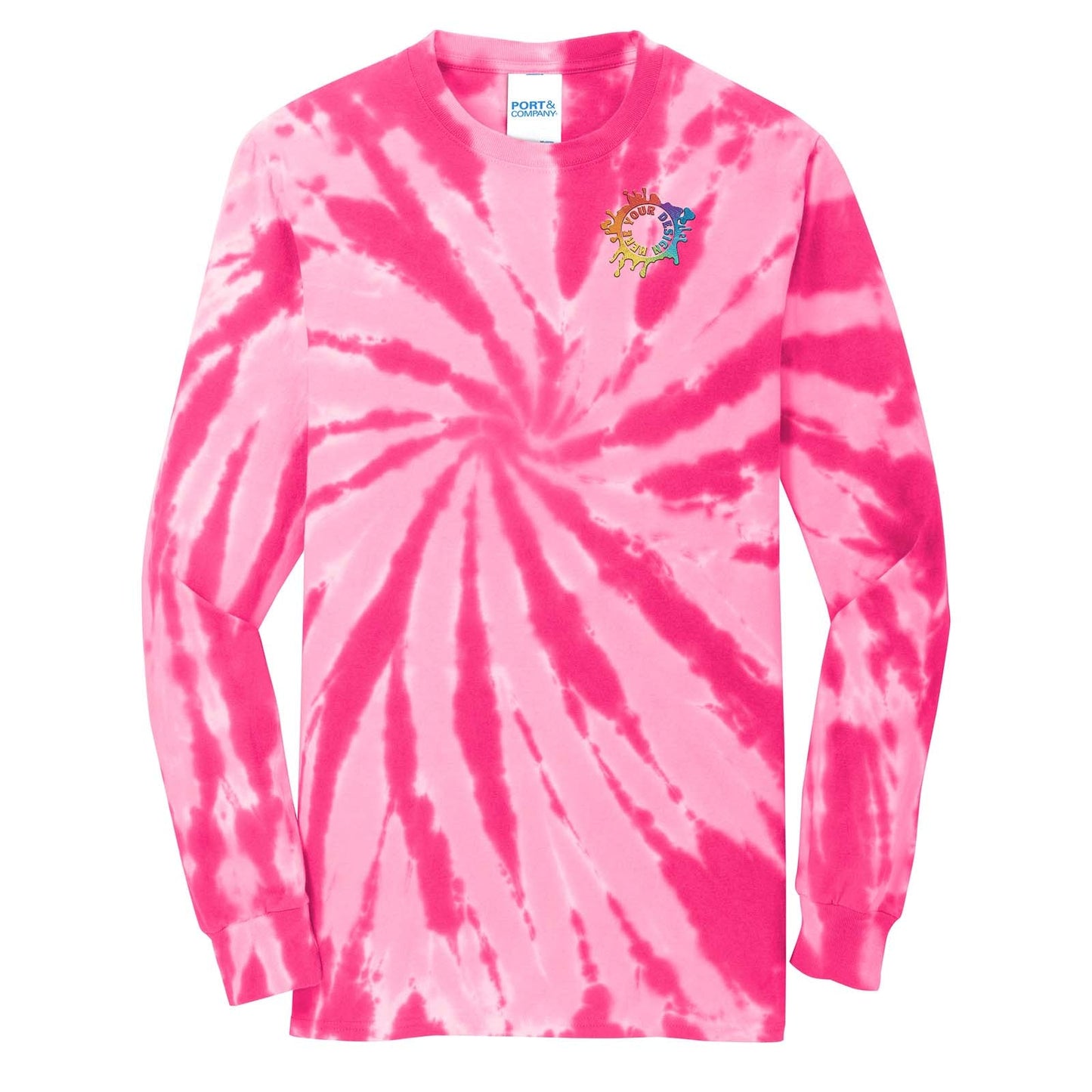 Port & Company 100% Cotton Unisex Tie-Dye Long Sleeve T-Shirt Embroidery - Mato & Hash