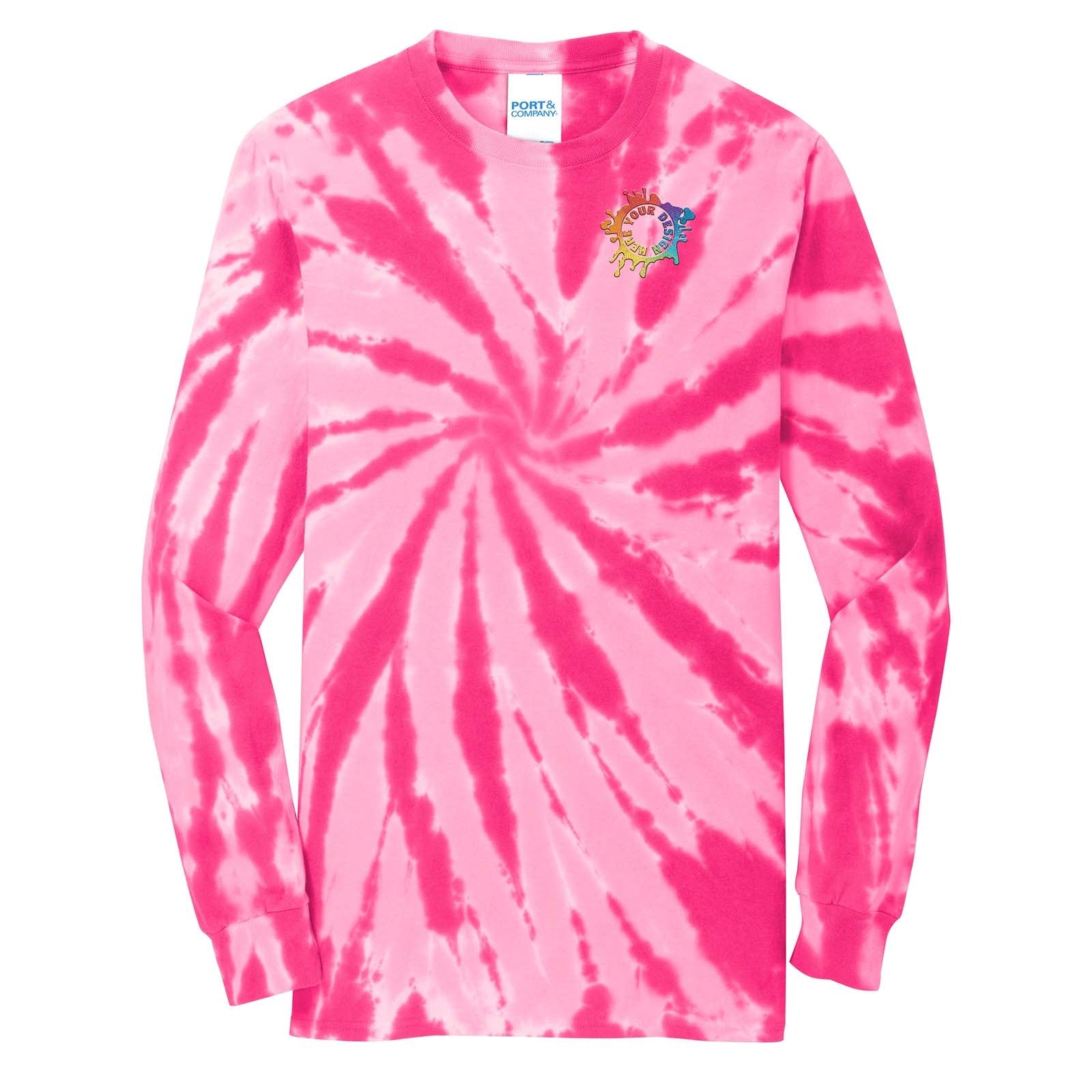 Port & Company 100% Cotton Unisex Tie-Dye Long Sleeve T-Shirt Embroidery - Mato & Hash