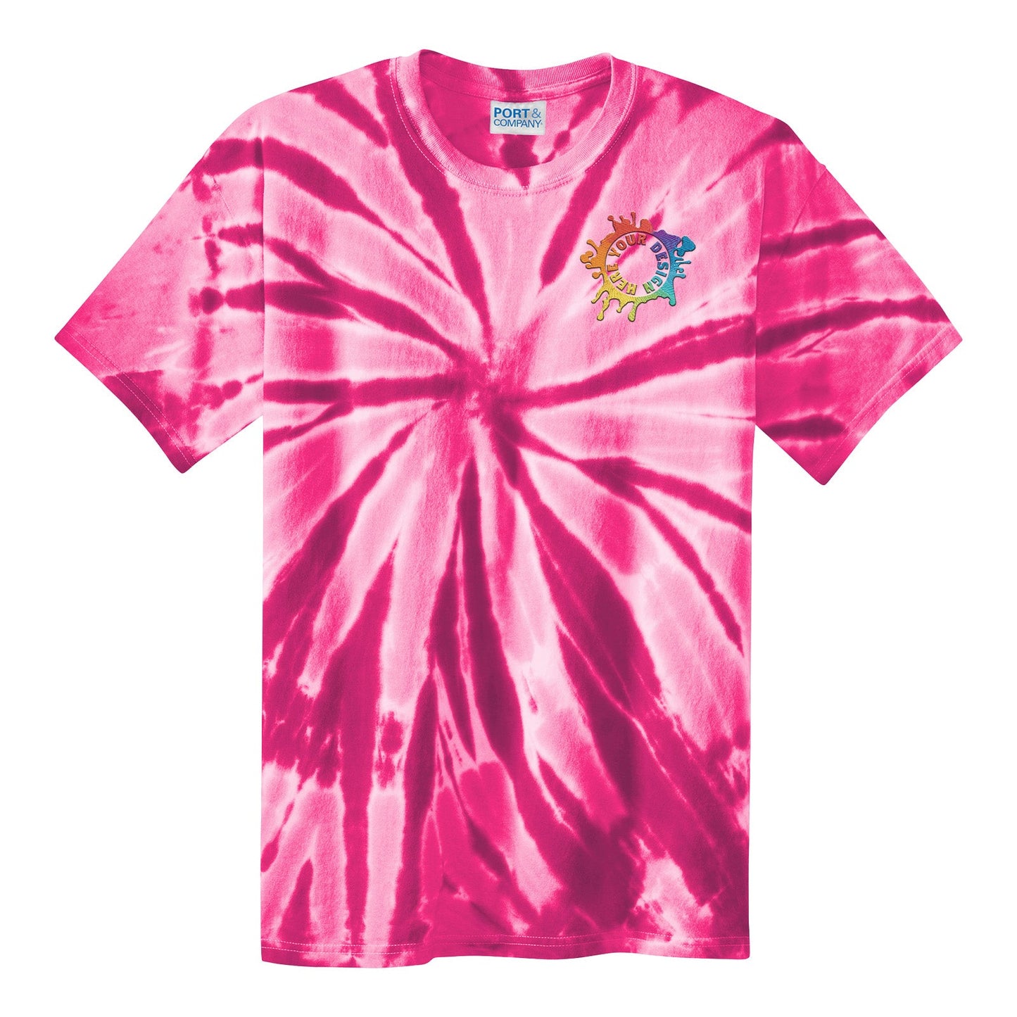 Port & Company 100% Cotton Unisex Tie-Dye T-Shirt Embroidery - Mato & Hash