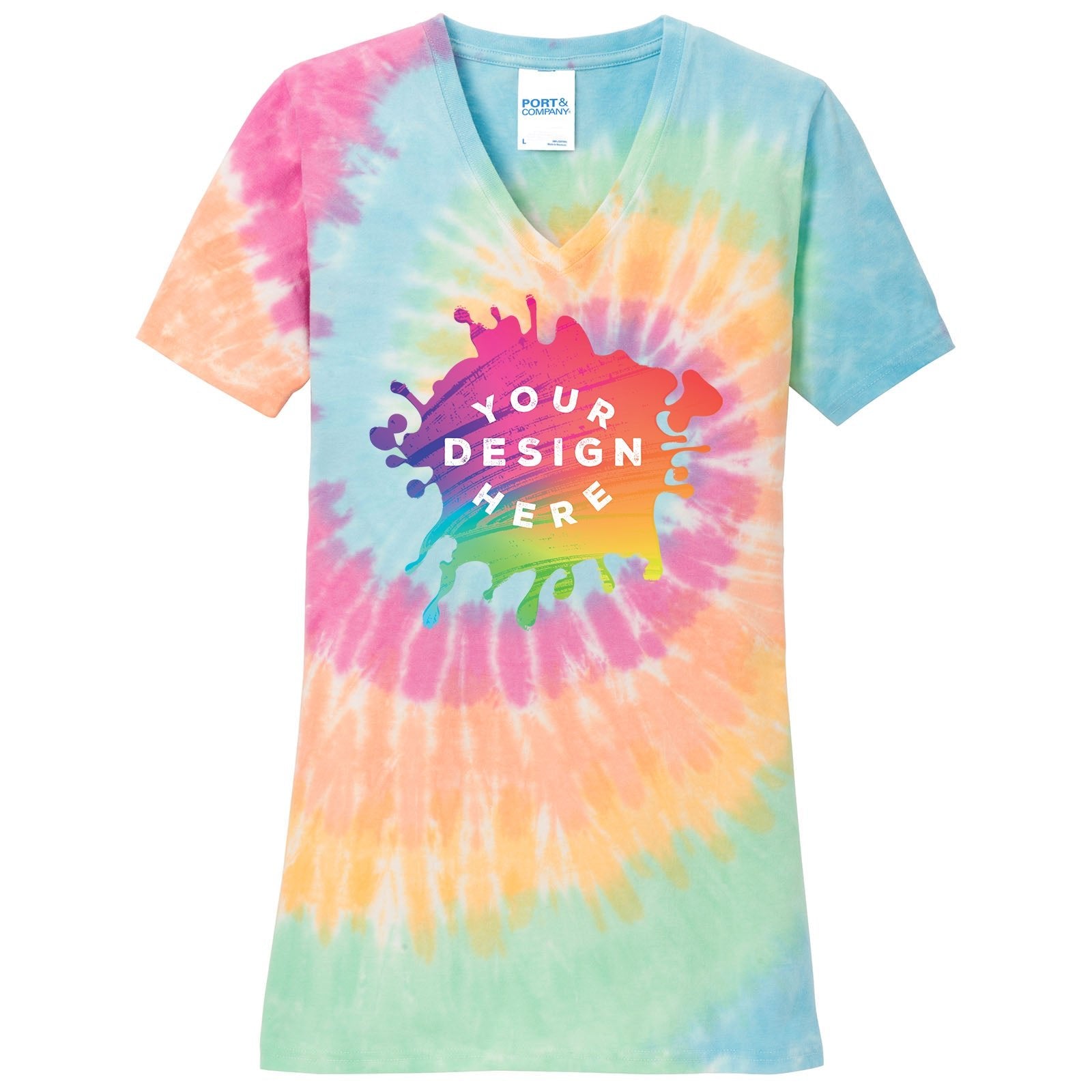 Port & Company 100% Cotton Women's Tie-Dye V-Neck T-Shirt - Mato & Hash
