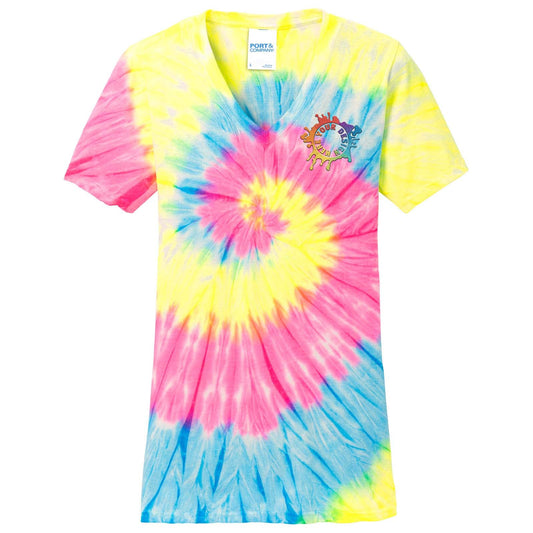 Port & Company 100% Cotton Women's Tie-Dye V-Neck T-Shirt Embroidery - Mato & Hash
