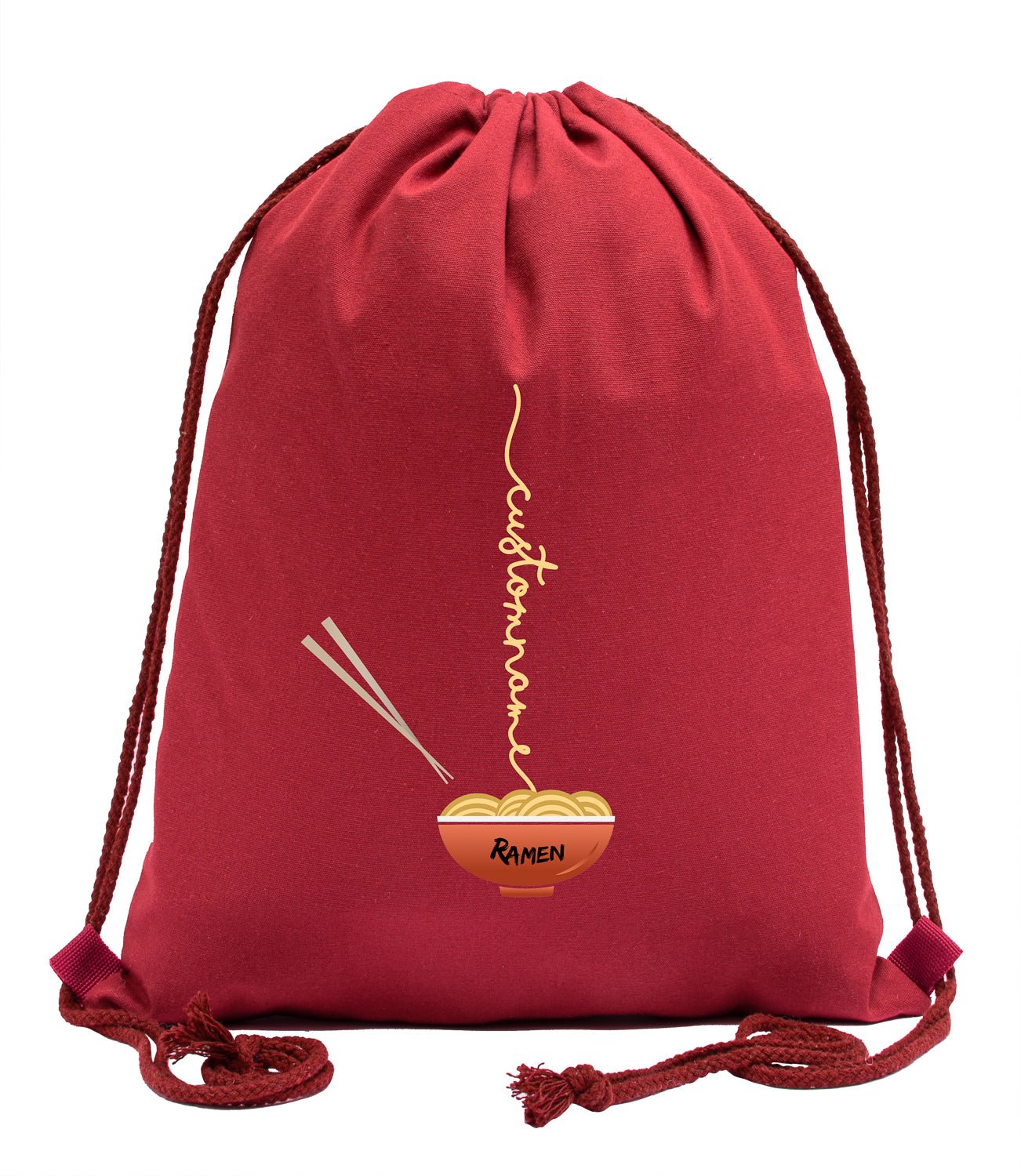 Ramen Bowl & Chopsticks Custom Name Cotton Drawstring Bag - Mato & Hash