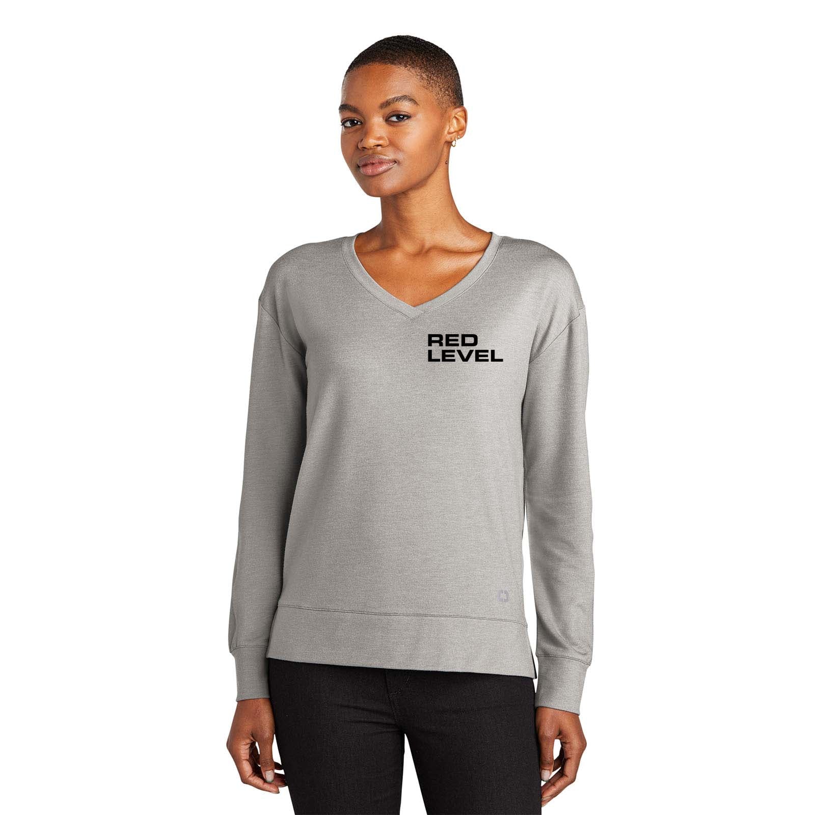 Red Level OGIO® Ladies Luuma Flex Long Sleeve V-Neck Embroidery - Mato & Hash