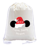Santa Hat w/ Mouse Ears Custom Family Vacation & Year Cotton Drawstring Bag - Mato & Hash