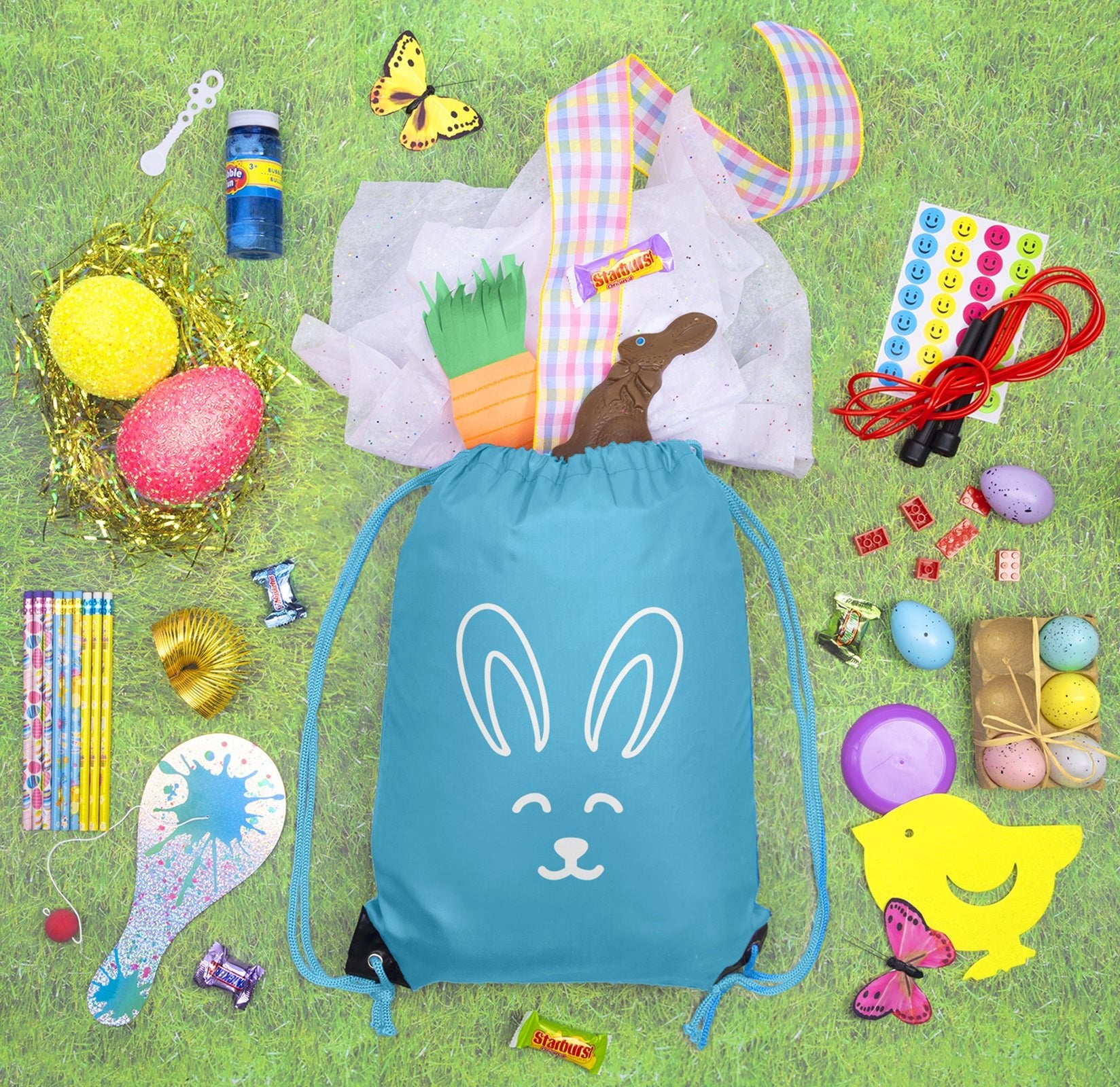 Smiling Bunny Easter Polyester Drawstring Bag - Mato & Hash