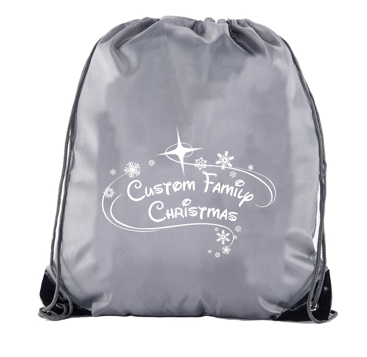 Snowflakes Custom Family Christmas Polyester Drawstring Bag - Mato & Hash