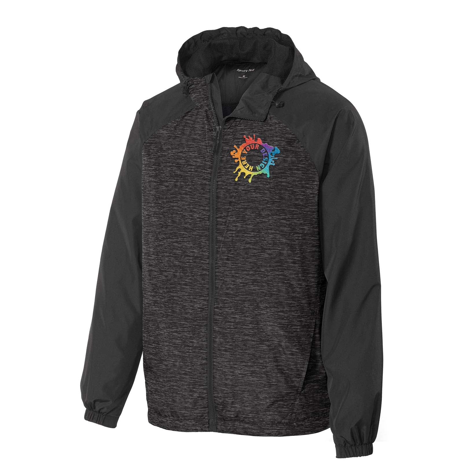 Sport-Tek® Heather Colorblock Raglan Hooded Wind Jacket Embroidery - Mato & Hash