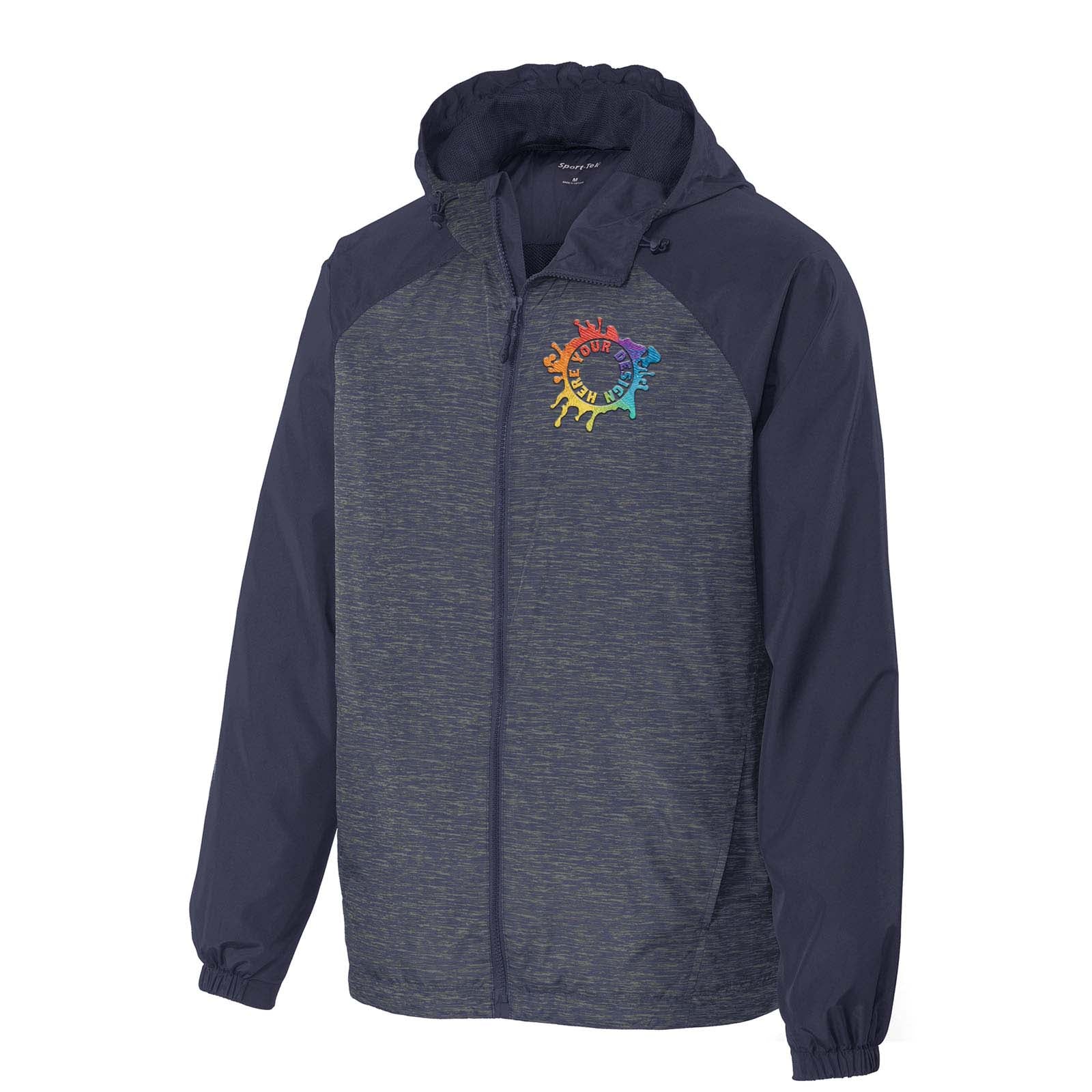 Sport-Tek® Heather Colorblock Raglan Hooded Wind Jacket Embroidery - Mato & Hash