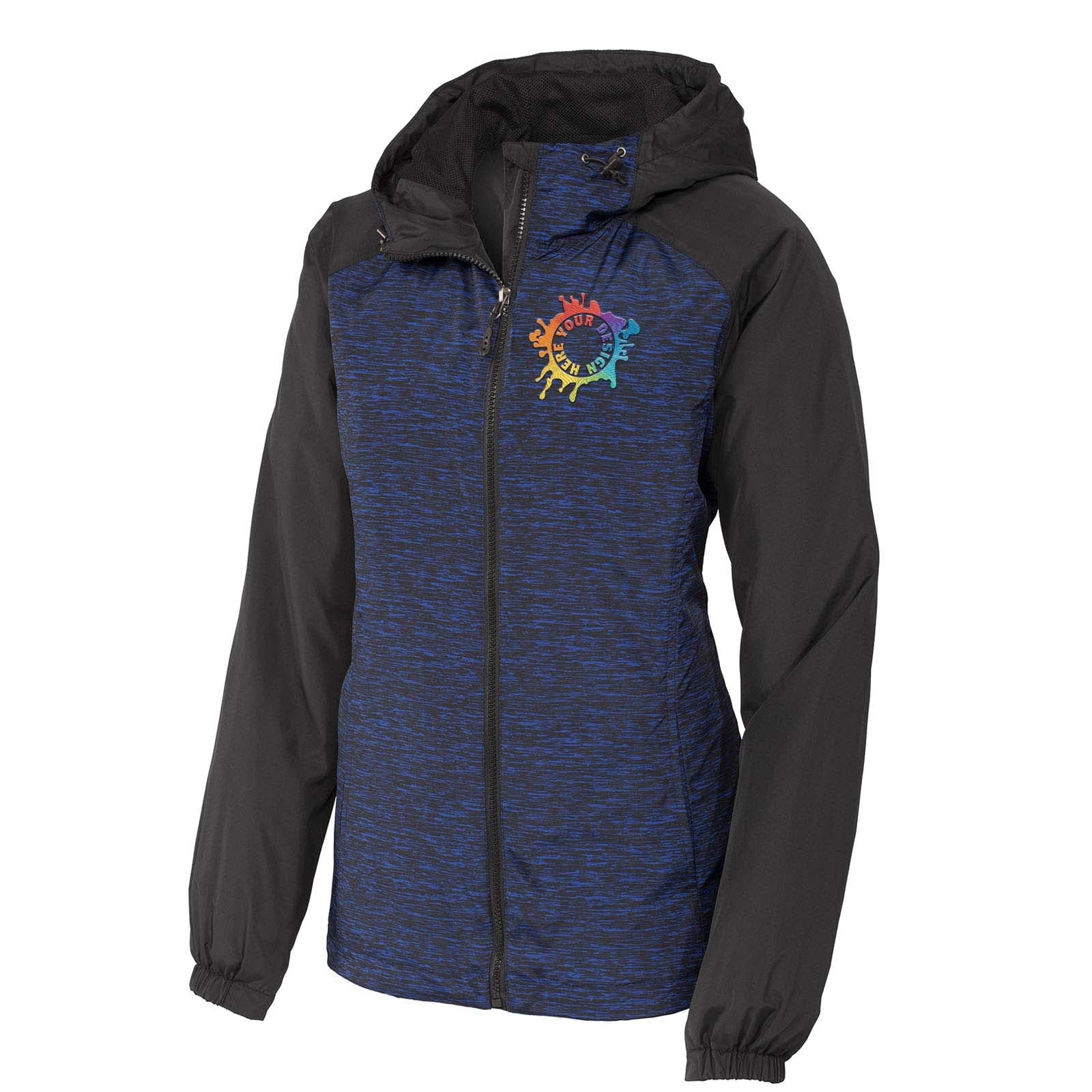 Sport-Tek® Ladies Heather Colorblock Raglan Hooded Wind Jacket Embroidery - Mato & Hash