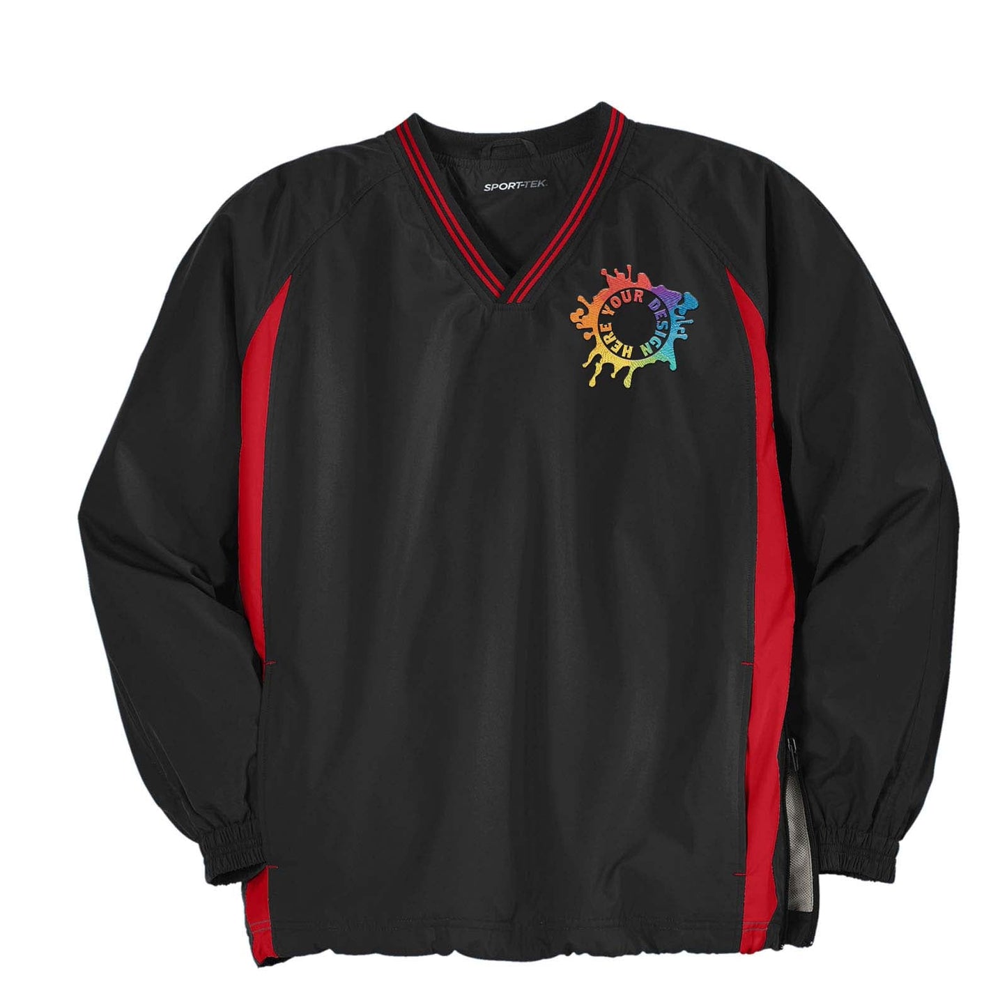 Sport-Tek® Tipped V-Neck Raglan Wind Shirt Embroidery - Mato & Hash