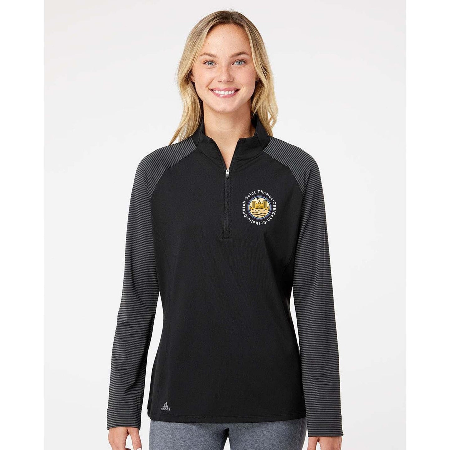 St. Thomas Catholic Church Adidas - Women's Stripe Block Quarter-Zip Pullover Printed - Mato & Hash