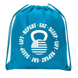 Stars & Stripes Kettlebell - Eat - Sleep - Lift - Repeat Mini Polyester Drawstring Bag - Mato & Hash