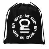 Stars & Stripes Kettlebell - Eat - Sleep - Lift - Repeat Mini Polyester Drawstring Bag