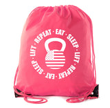 Stars & Stripes Kettlebell - Eat - Sleep - Lift - Repeat Polyester Drawstring Bag - Mato & Hash
