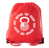 Stars & Stripes Kettlebell - Eat - Sleep - Lift - Repeat Polyester Drawstring Bag - Mato & Hash