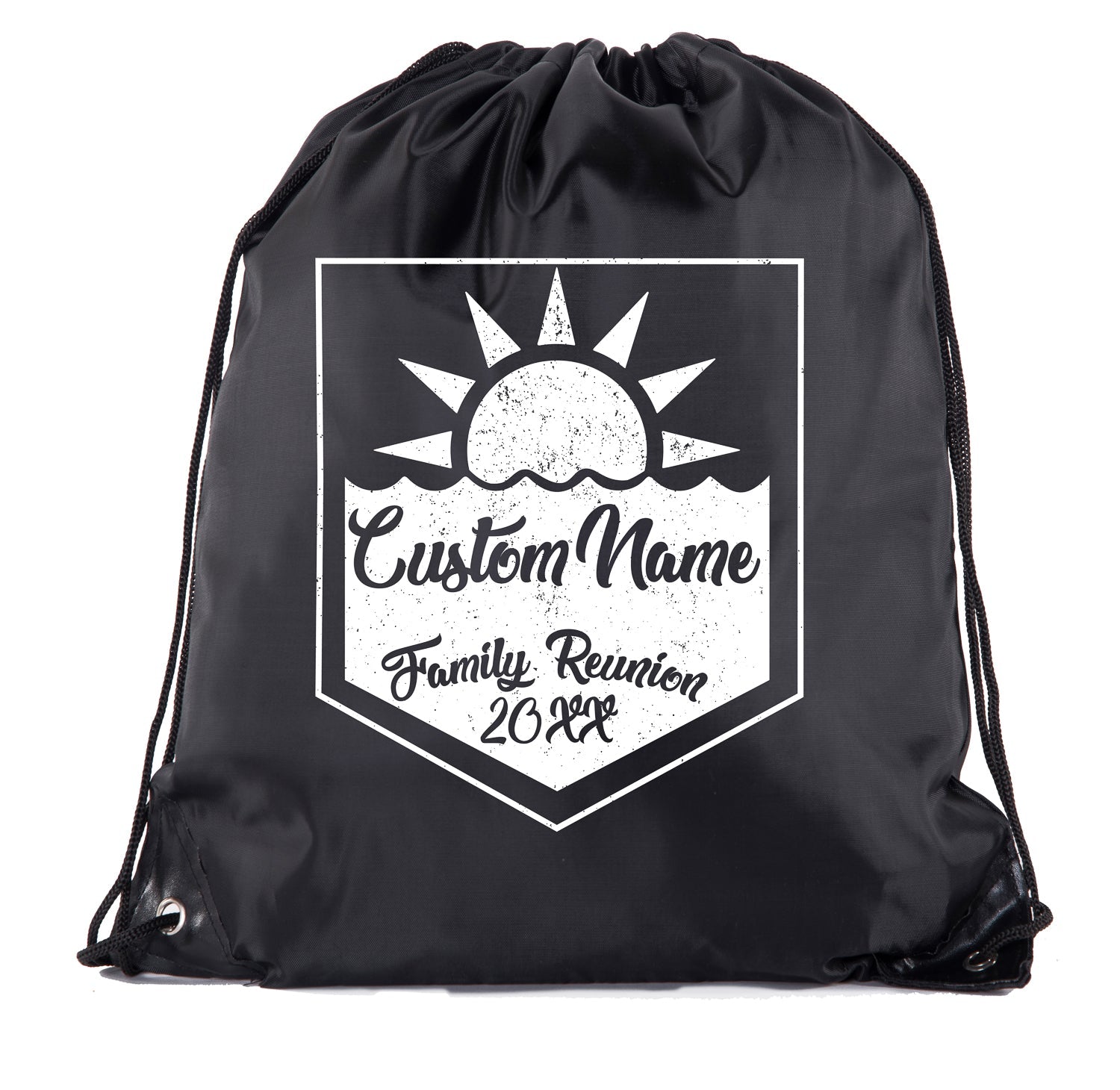 Sun + Water Custom Name & Year Family Reunion Polyester Drawstring Bag - Mato & Hash