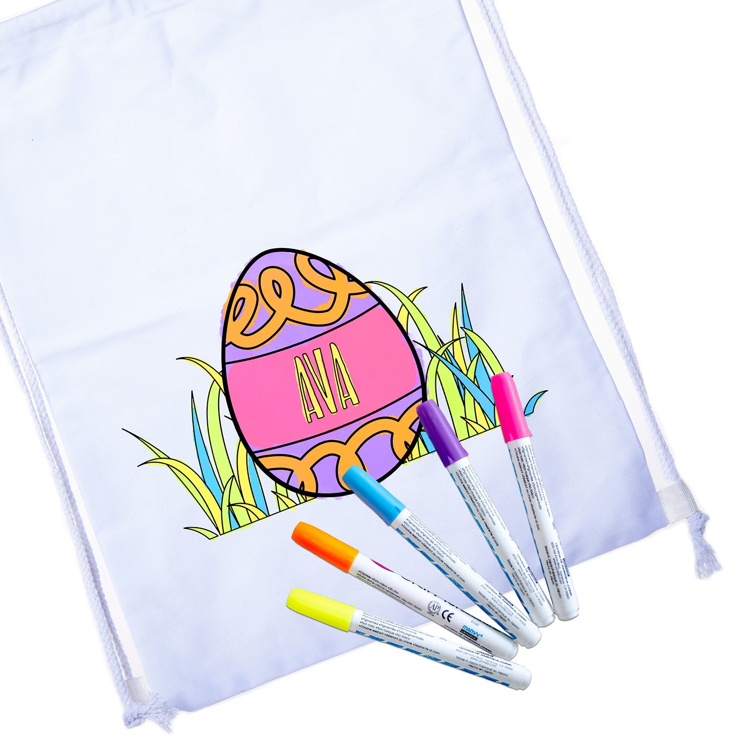 Swirly Egg Custom Name Color in Easter Cotton Drawstring Bag - Mato & Hash