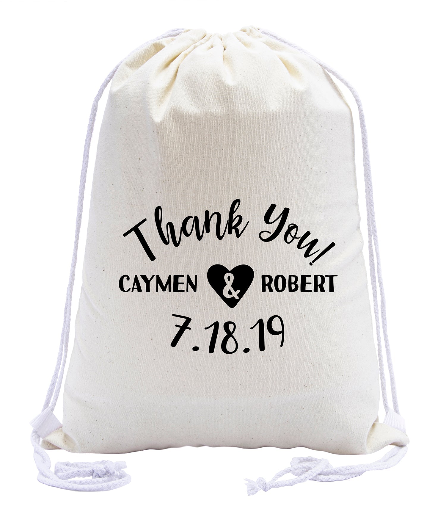 Thank You Heart Custom Names & Date Cotton Drawstring Bag - Mato & Hash