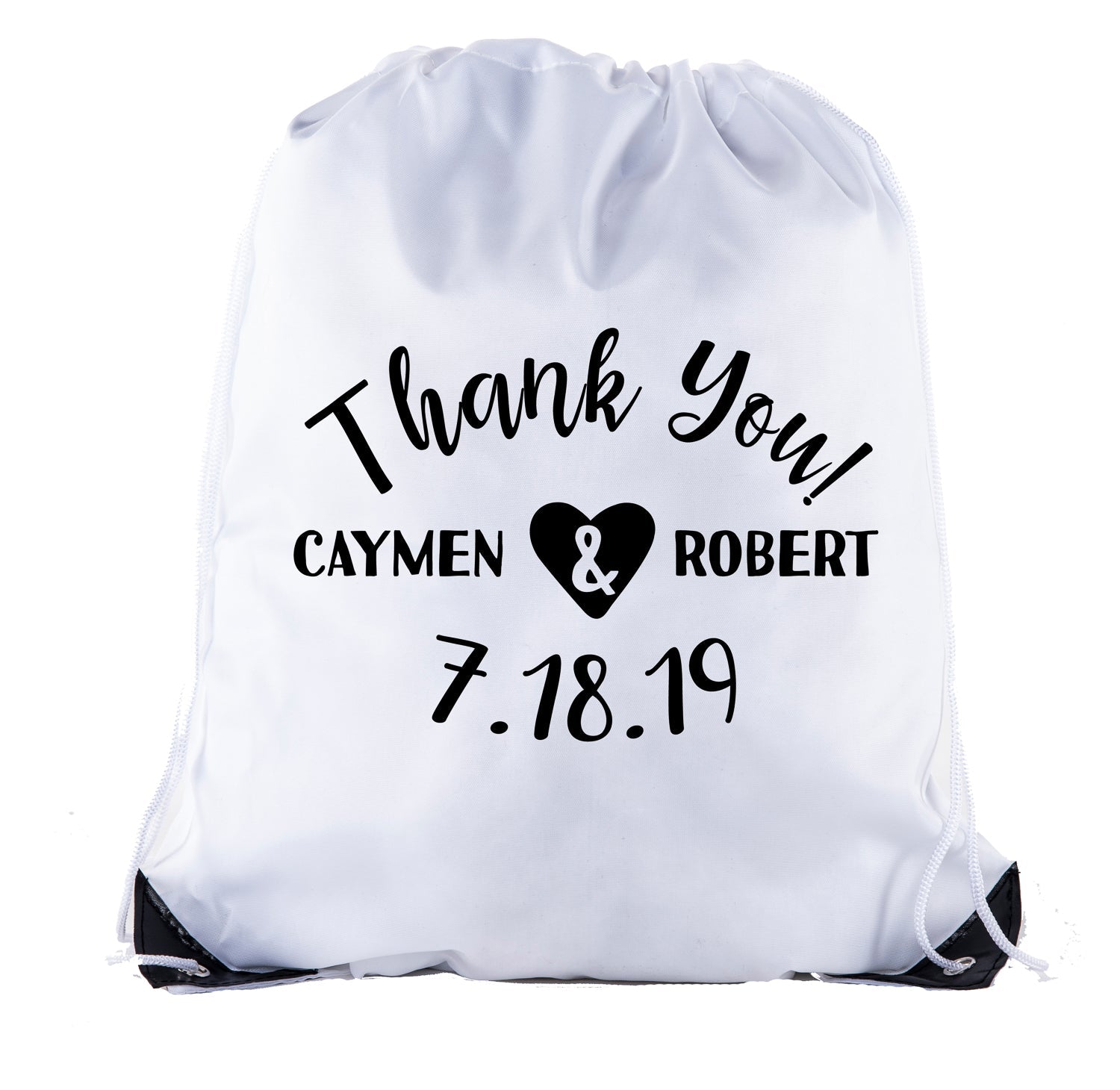 Thank You Heart Custom Names & Date Polyester Drawstring Bag - Mato & Hash