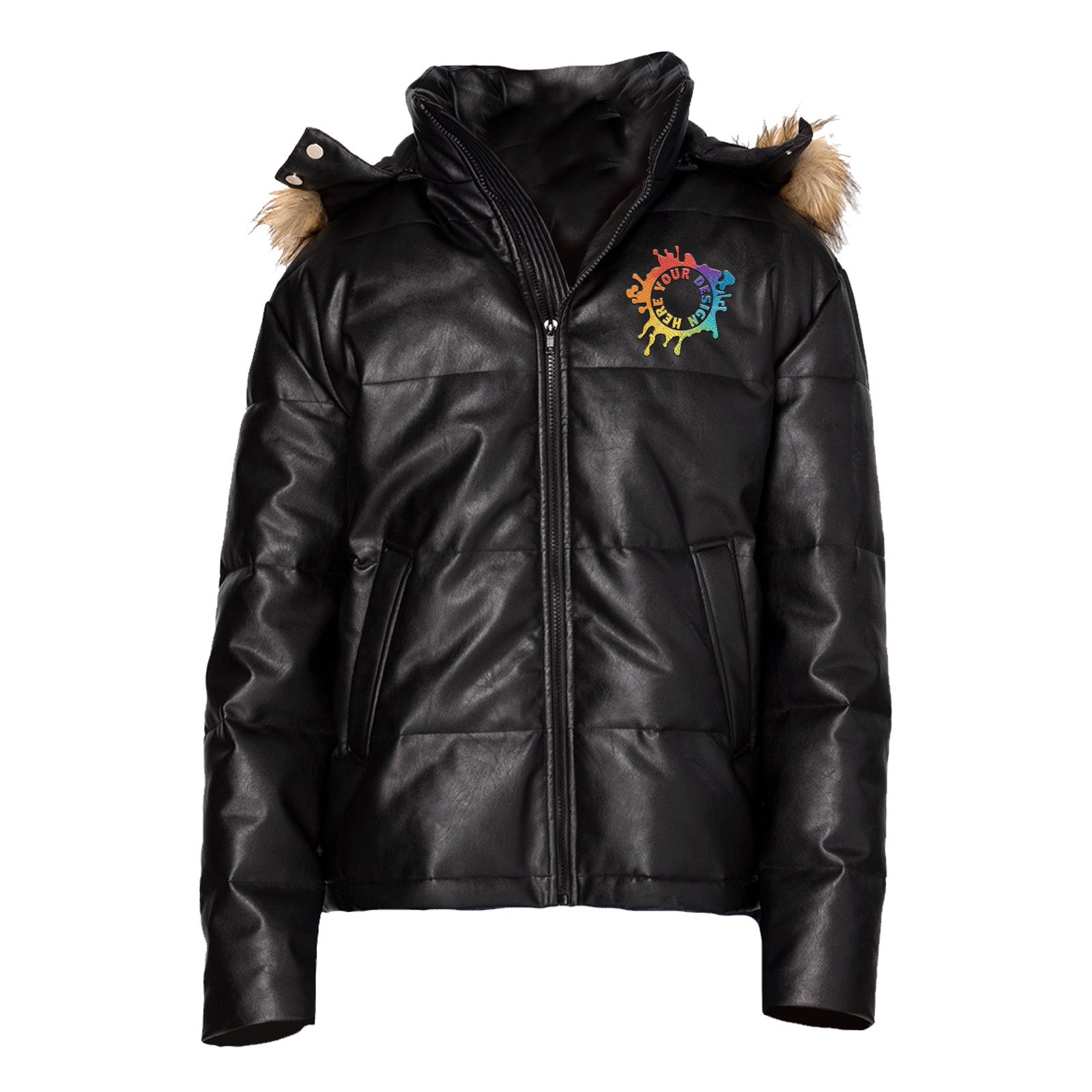 Threadfast Apparel Unisex Vegan Leather Puffer Jacket Embroidery - Mato & Hash