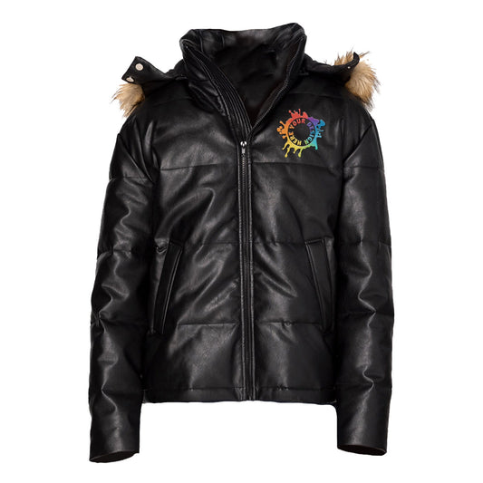 Threadfast Apparel Unisex Vegan Leather Puffer Jacket Embroidery - Mato & Hash