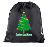 Tree + Custom Ornaments & Last Name Polyester Drawstring Bag