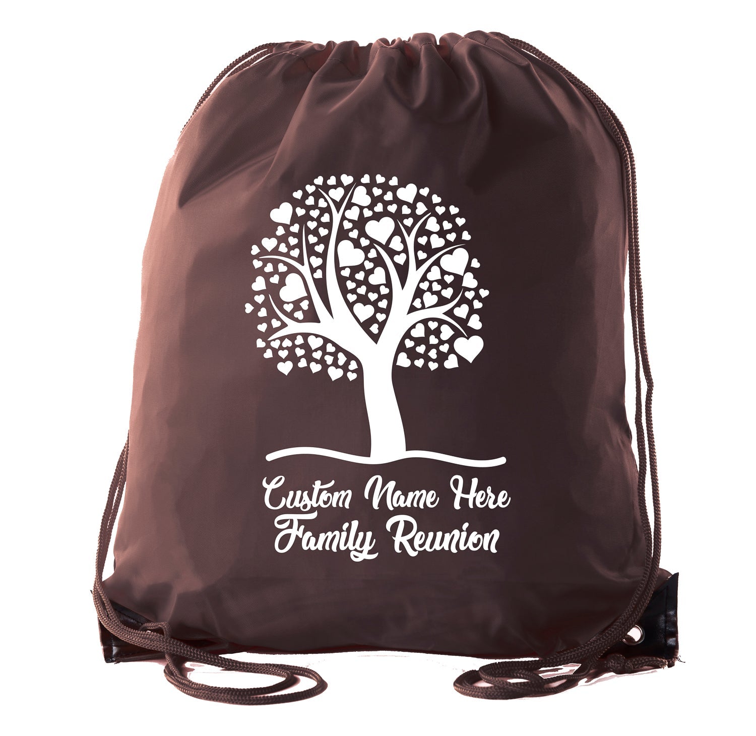 Tree + Heart Leaves Custom Name Family Reunion Polyester Drawstring Bag - Mato & Hash