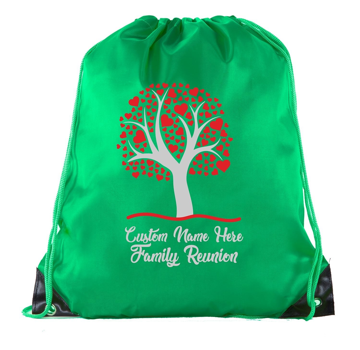 Tree w/ Heart Leaves Full Color Custom Family Reunion Polyester Drawstring Bag - Mato & Hash