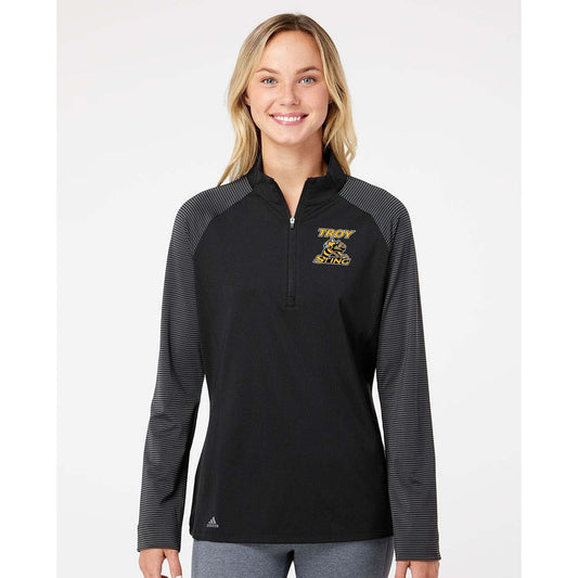 Troy Sting Adidas - Women's Stripe Block Quarter-Zip Pullover Embroidery - Mato & Hash