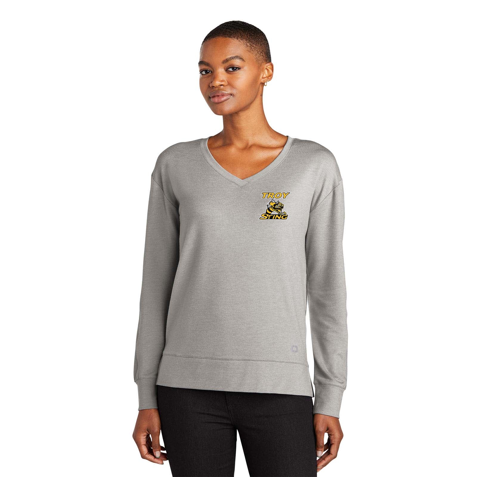 Troy Sting OGIO® Ladies Luuma Flex Long Sleeve V-Neck Embroidery - Mato & Hash