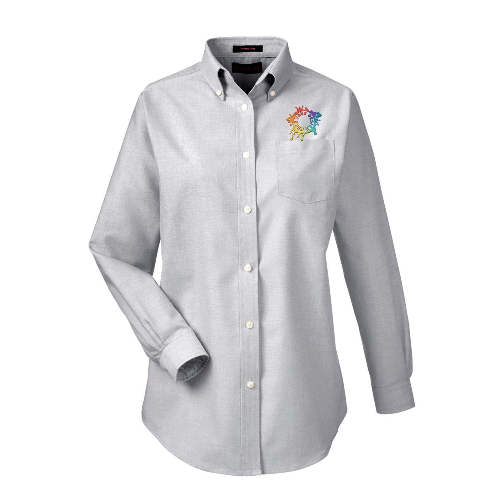 UltraClub Ladies' Classic Wrinkle-Resistant Long-Sleeve Oxford Embroidery - Mato & Hash