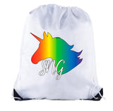 Unicorn Head + Custom Initials Polyester Drawstring Bag - Mato & Hash