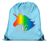 Unicorn Head + Custom Initials Polyester Drawstring Bag - Mato & Hash