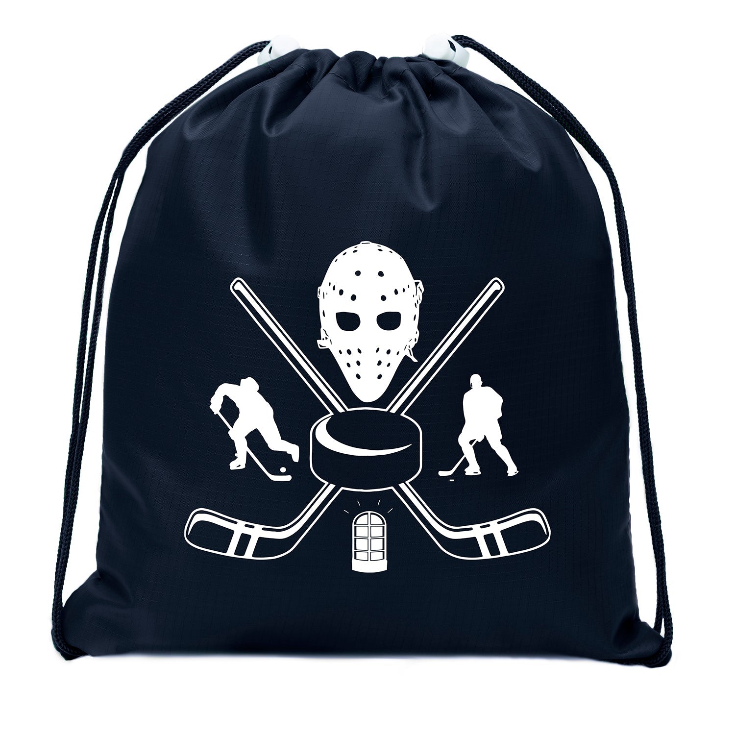 Vintage Hockey Goalie Mask Mini Polyester Drawstring Bag - Mato & Hash