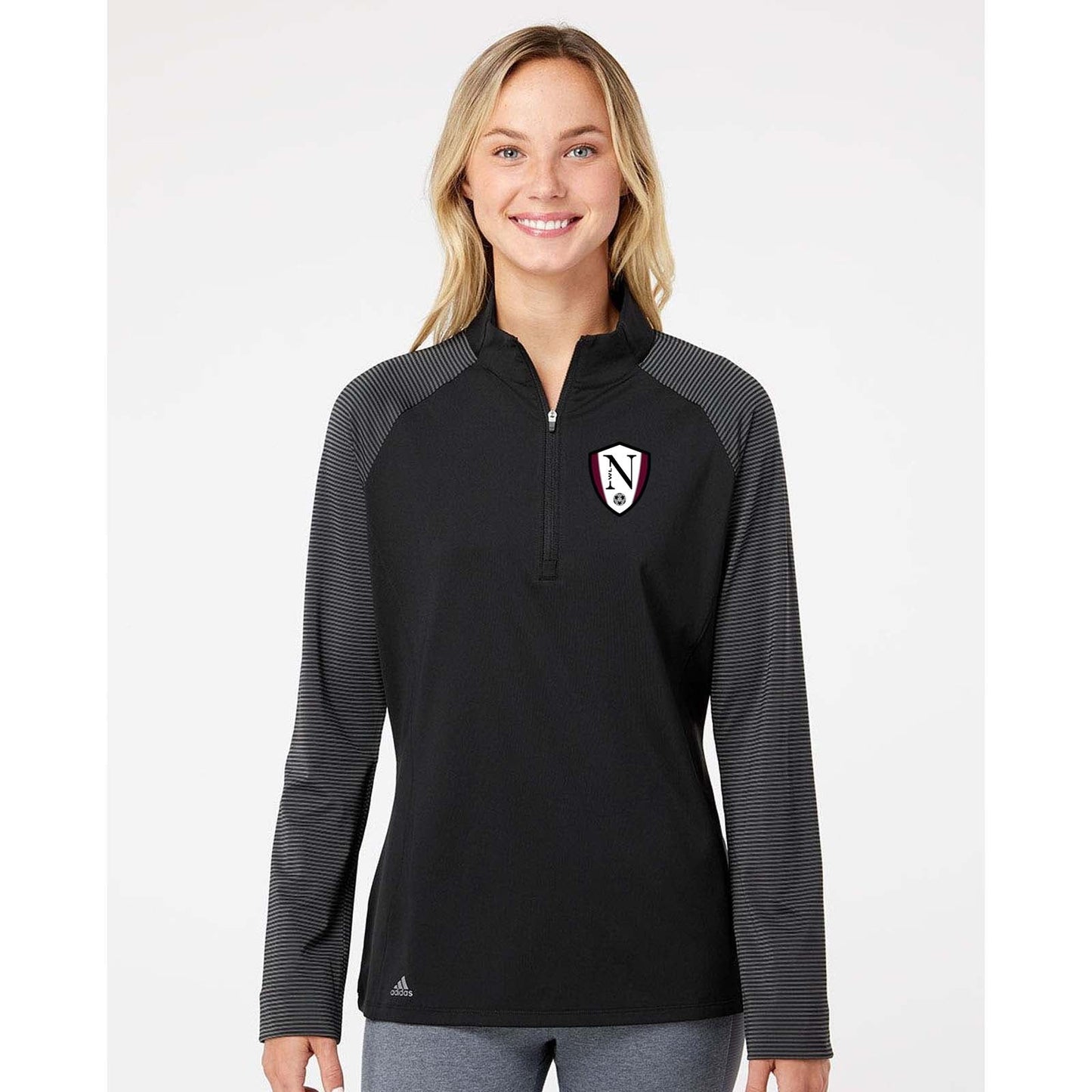 Walled Lake Northern Women's Soccer Adidas - Women's Stripe Block Quarter-Zip Pullover Embroidery - Mato & Hash