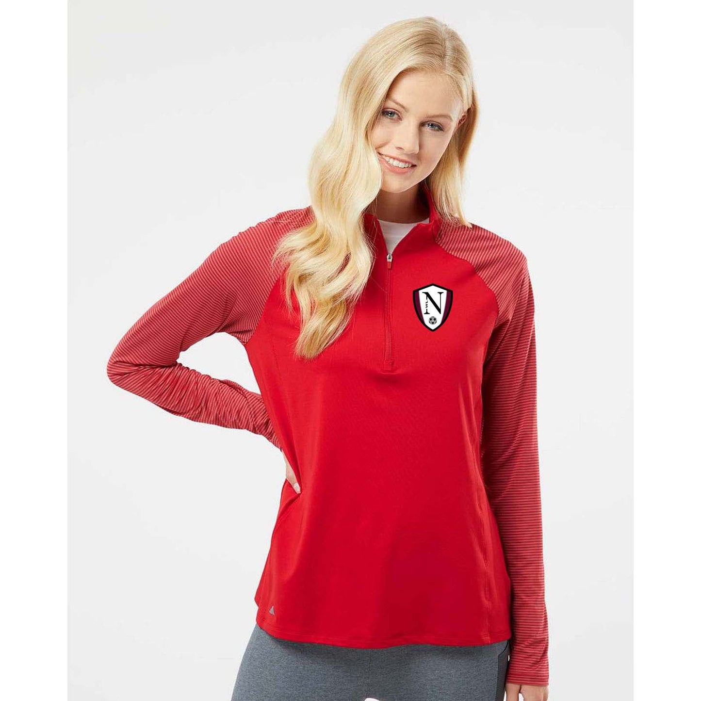 Walled Lake Northern Women's Soccer Adidas - Women's Stripe Block Quarter-Zip Pullover Embroidery - Mato & Hash