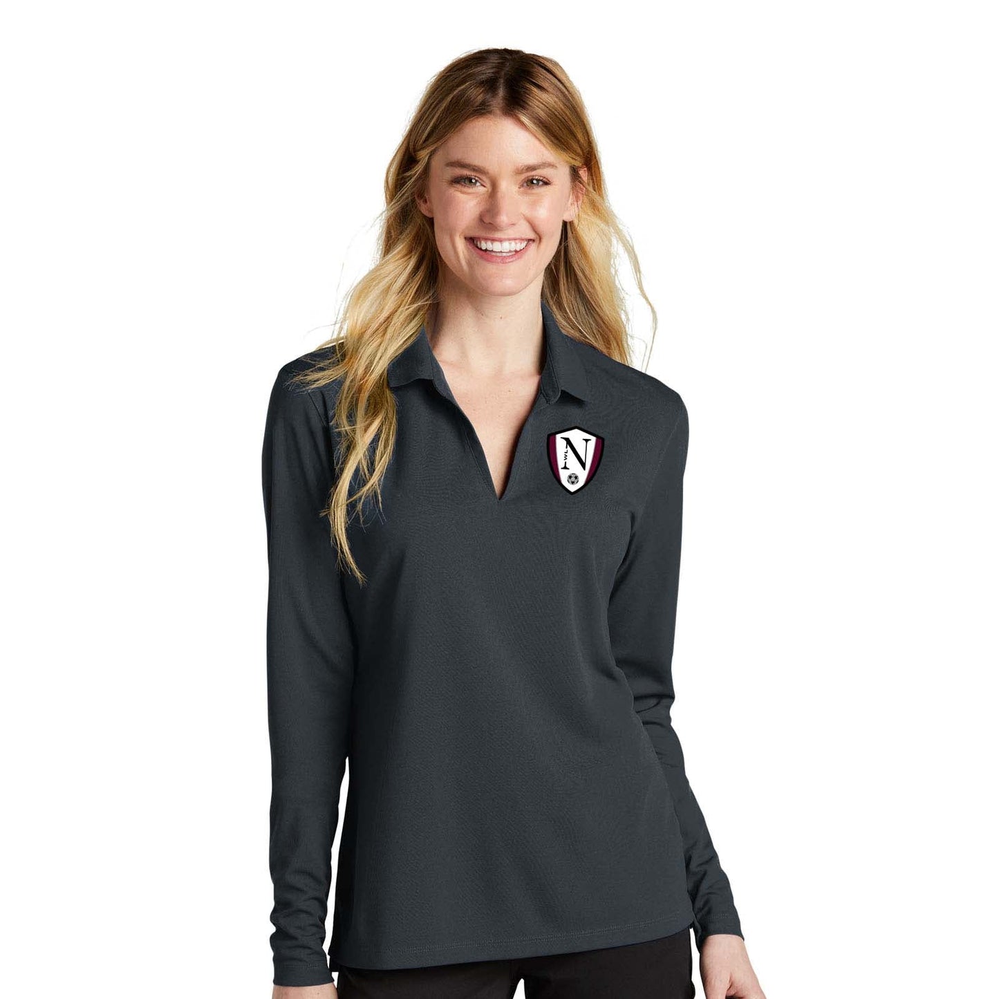 Walled Lake Women's Soccer Nike Ladies Dri-FIT Micro Pique 2.0 Long Sleeve Polo - Mato & Hash