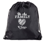 We Are Family - Custom Name & Date on Heart Polyester Drawstring Bag
