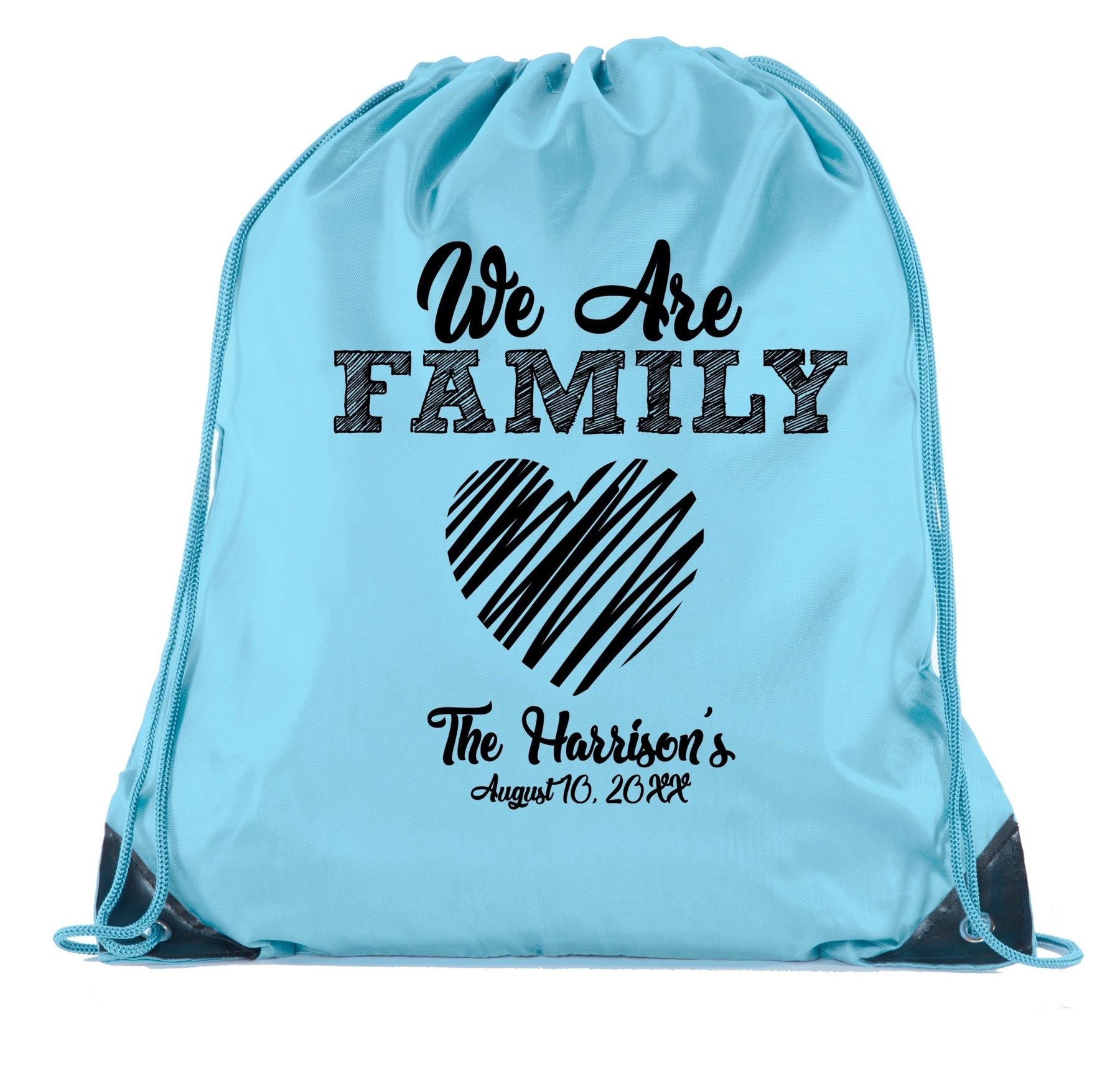 We Are Family - Custom Name & Date on Heart Polyester Drawstring Bag - Mato & Hash