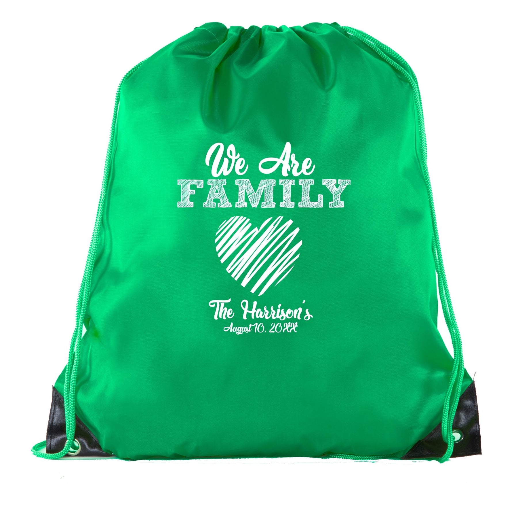 We Are Family - Custom Name & Date on Heart Polyester Drawstring Bag - Mato & Hash