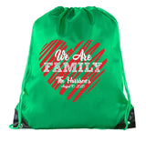 We Are Family - Custom Name & Date on Red Heart Polyester Drawstring Bag - Mato & Hash