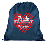 We Are Family - Custom Name & Date on Red Heart Polyester Drawstring Bag - Mato & Hash
