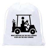 What Happens on the Course, Stays on the Course Mini Polyester Drawstring Bag - Mato & Hash