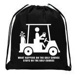 What Happens on the Course, Stays on the Course Mini Polyester Drawstring Bag - Mato & Hash