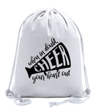 When in Doubt, Cheer Your Heart Out Cotton Drawstring Bag - Mato & Hash