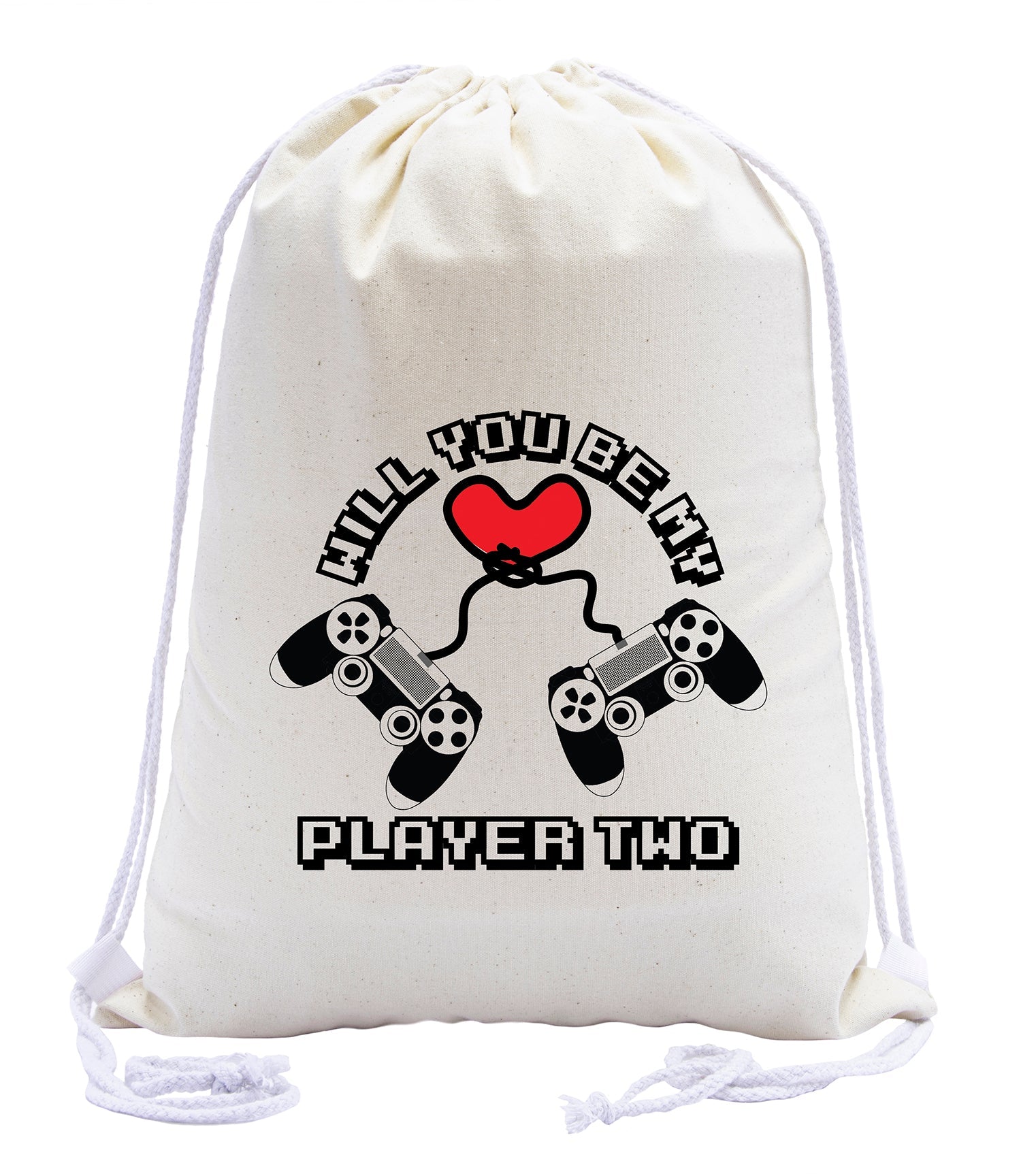 Will You Be My Player Two? Valentine's Day Drawstring Bag - Mato & Hash