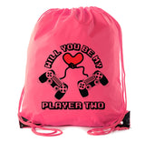 Will You Be My Player Two? Valentine's Day Polyester Drawstring Bag
